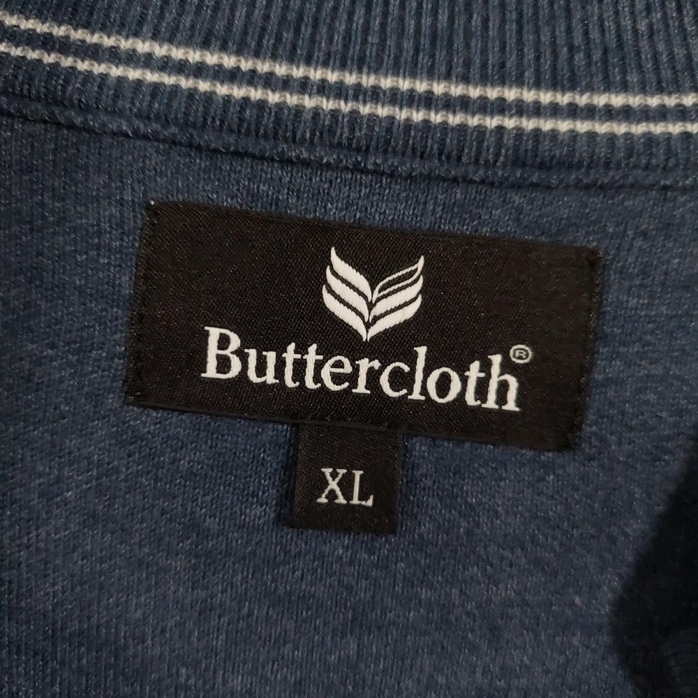 Buttercloth Sweater Mens XL Blue Cotton Acrylic 1/4 Zip Mock Neck Knit Pullover - Picture 5 of 11